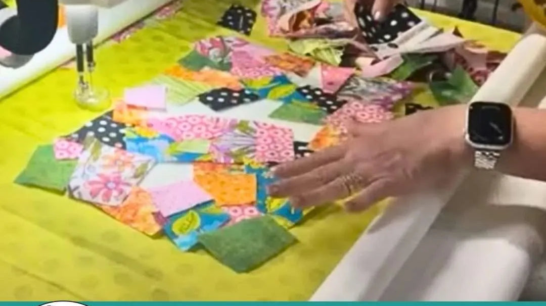 using small scraps to stitch over to create a scrappy quilted fabric piece